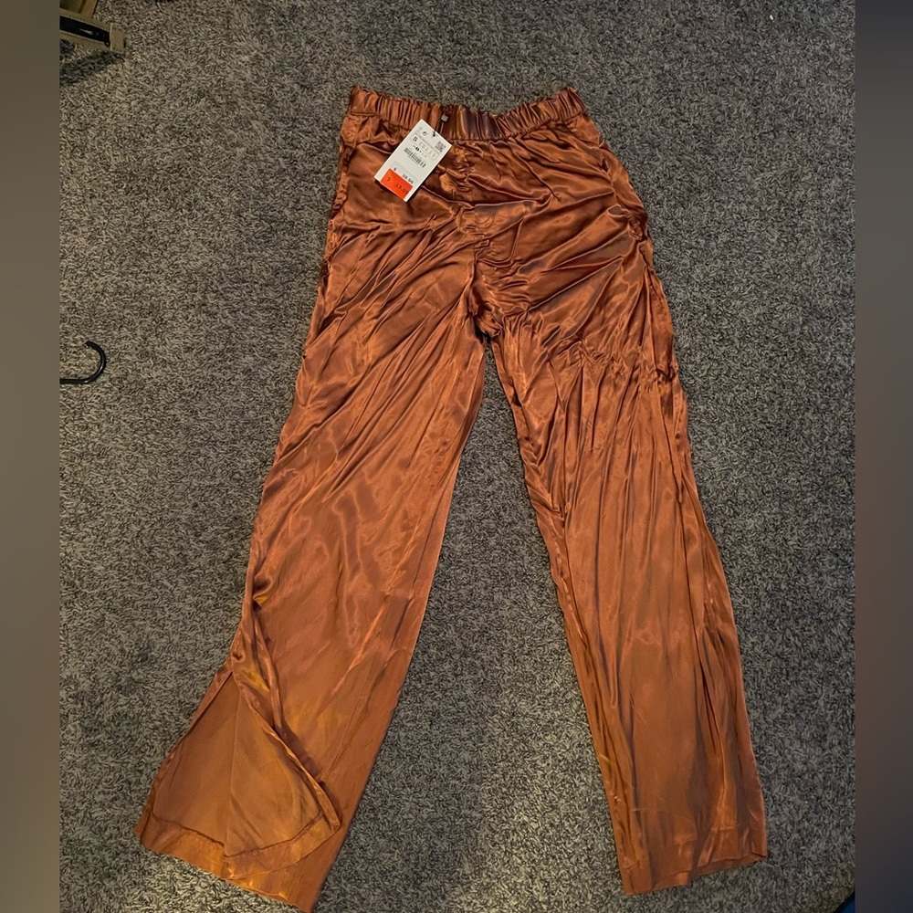 Brown Silk Split Pants